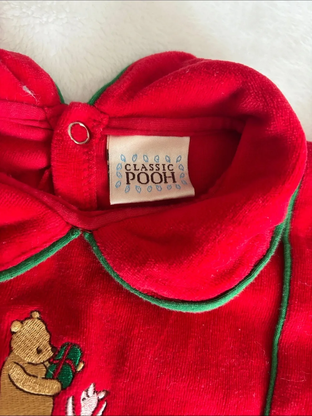 Vintage Red Velour Winnie the Pooh Footed Outfit